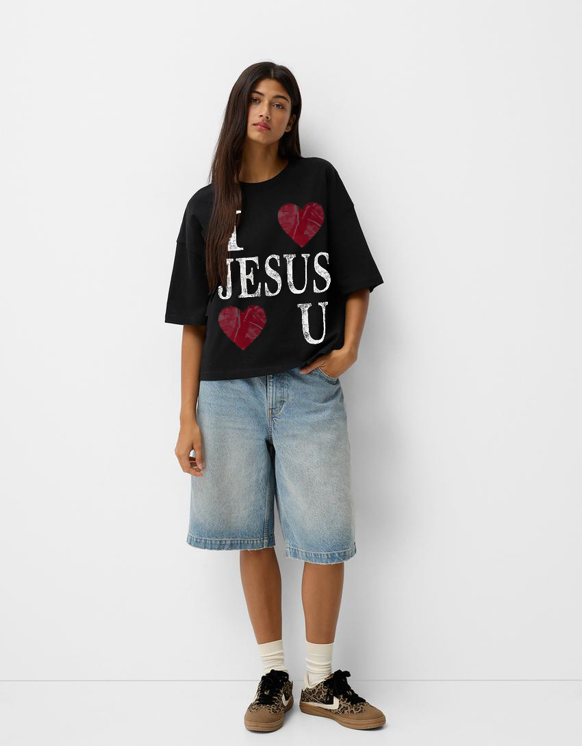 Christian cropped boxy oversized tee front view