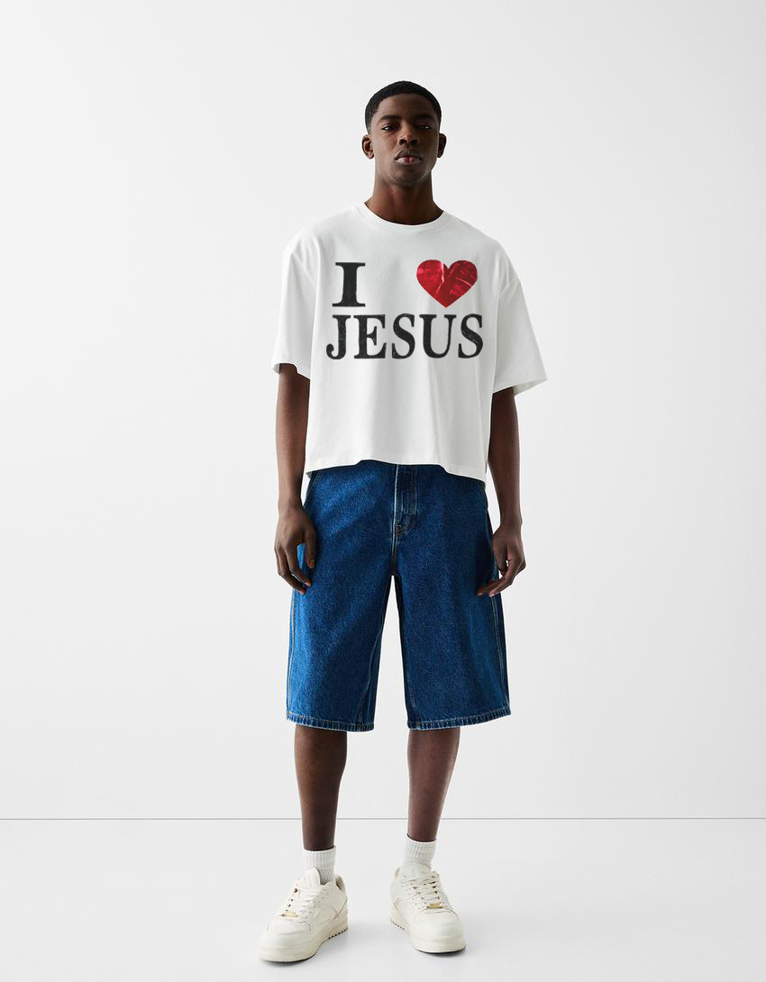 "I LOVE JESUS" HEAVY WHITE CROPPED TEE