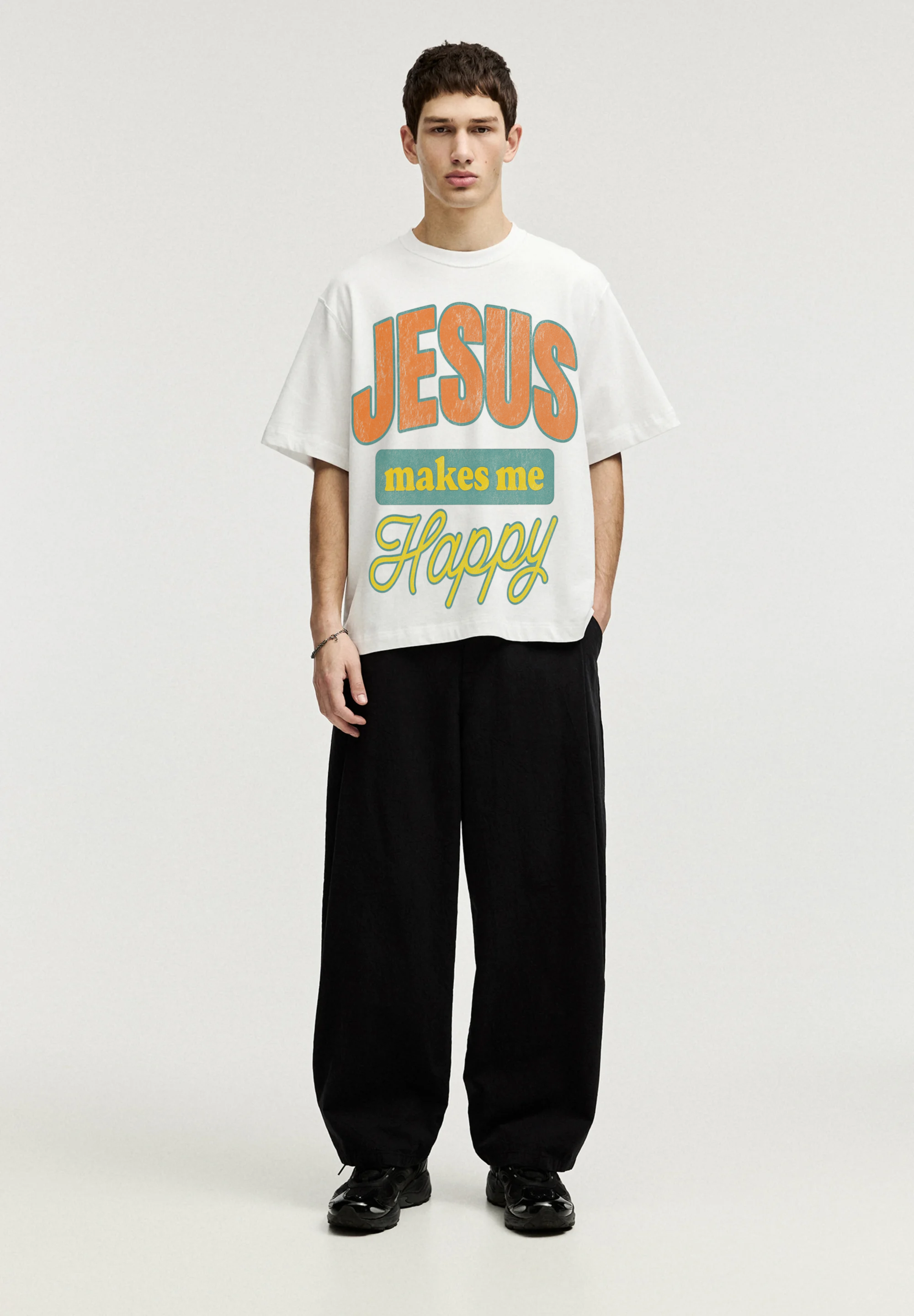 Jesus Makes Me Happy Oversized Cropped Tee