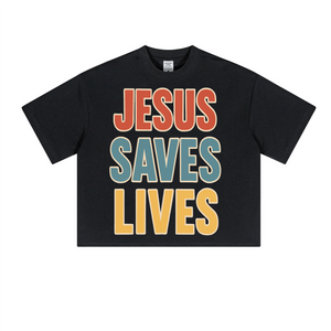Jesus Saves Lives Oversized Cropped Boxy Tee