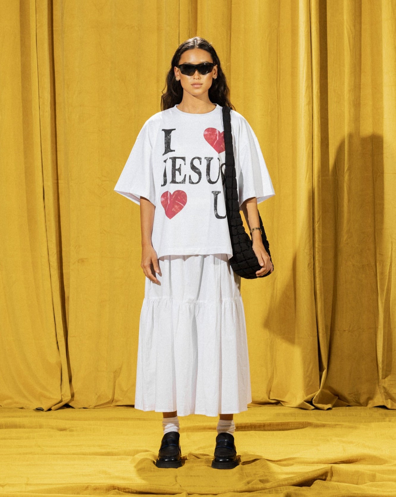 Christian cropped boxy oversized tee front view