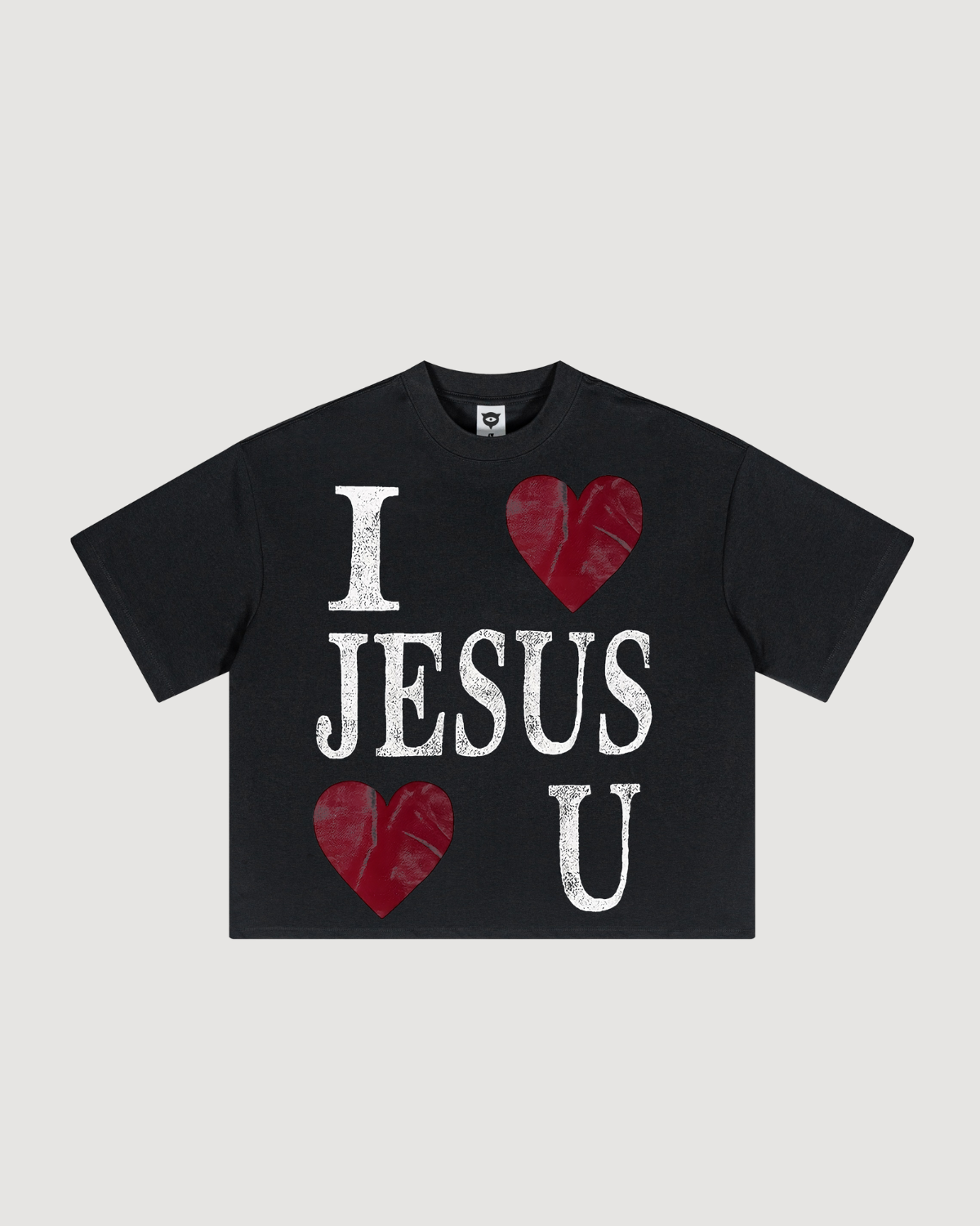 "JESUS LOVES U" BLACK CROPPED TEE