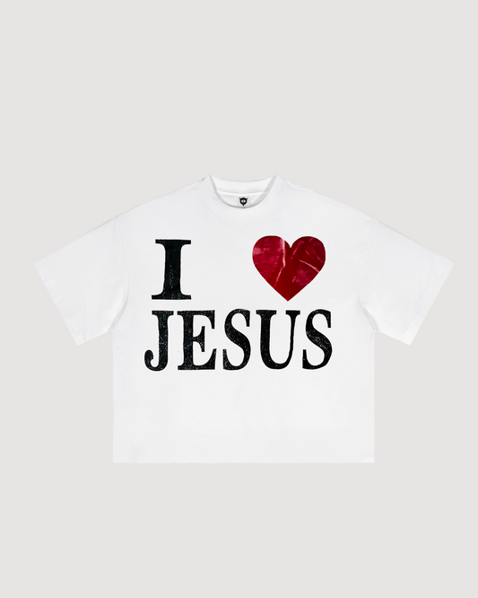 "I LOVE JESUS" HEAVY WHITE CROPPED TEE