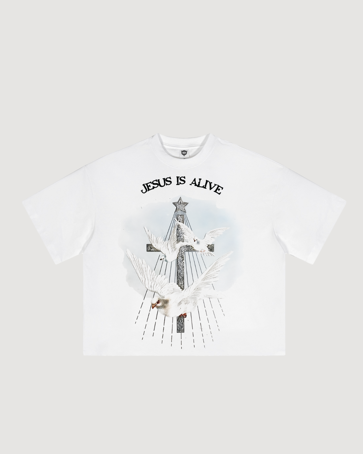 JESUS IS ALIVE HEAVY WHITE CROPPED TEE