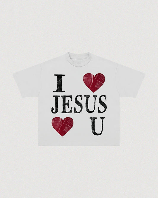 Christian cropped boxy oversized tee front view