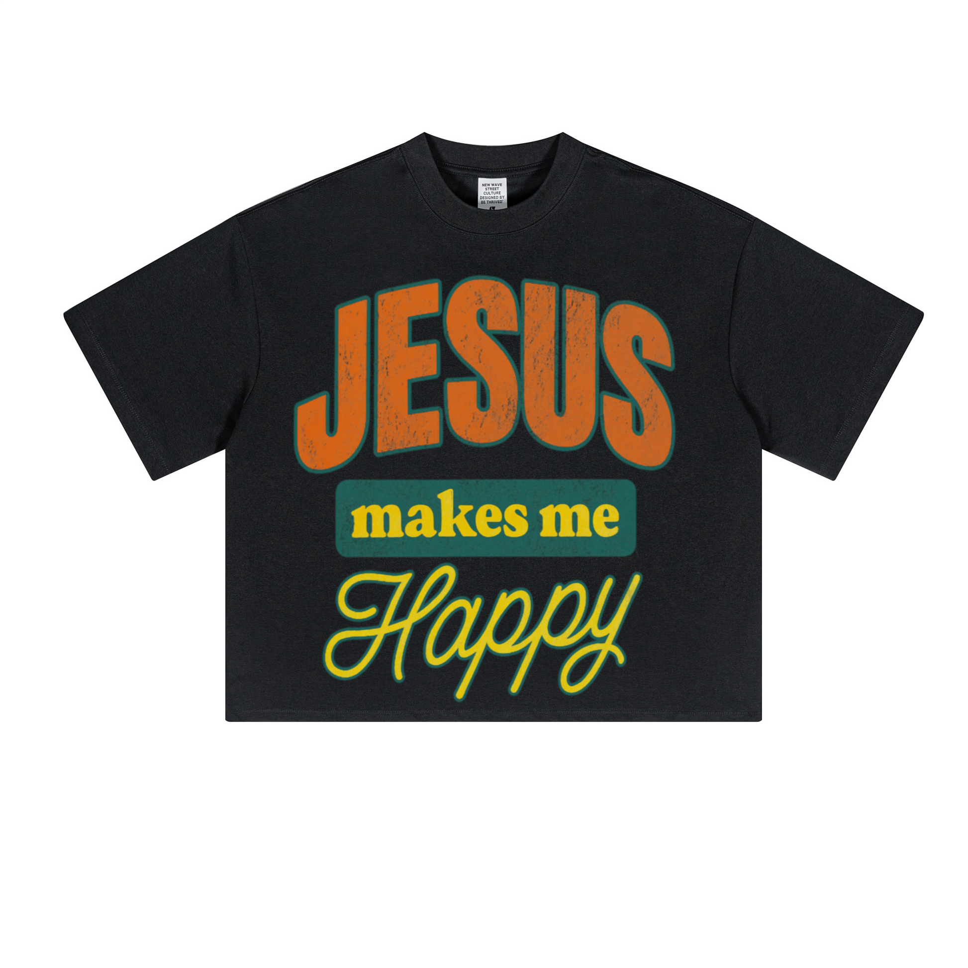 Jesus Makes Me Happy Oversized Cropped Tee