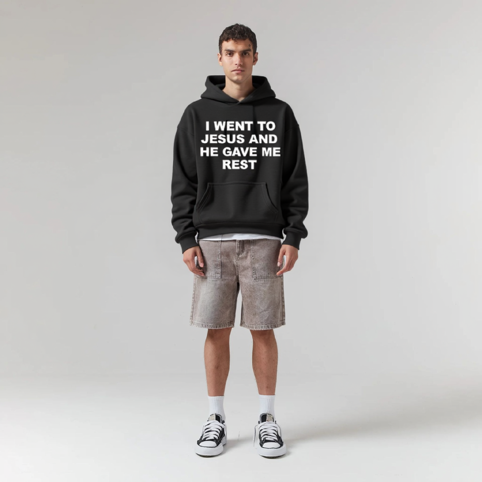 I Went To Jesus And He Gave Me Rest Heavy Boxy Hoodie