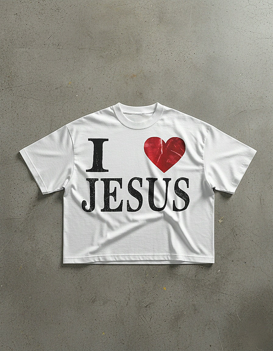 "I LOVE JESUS" HEAVY WHITE CROPPED TEE