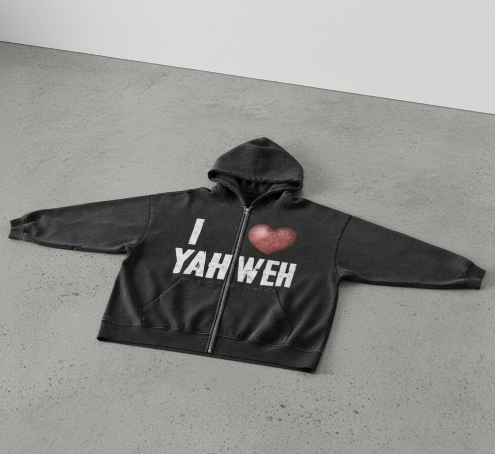 I Love Yahweh Washed Distressed Zip-Up Hoodie