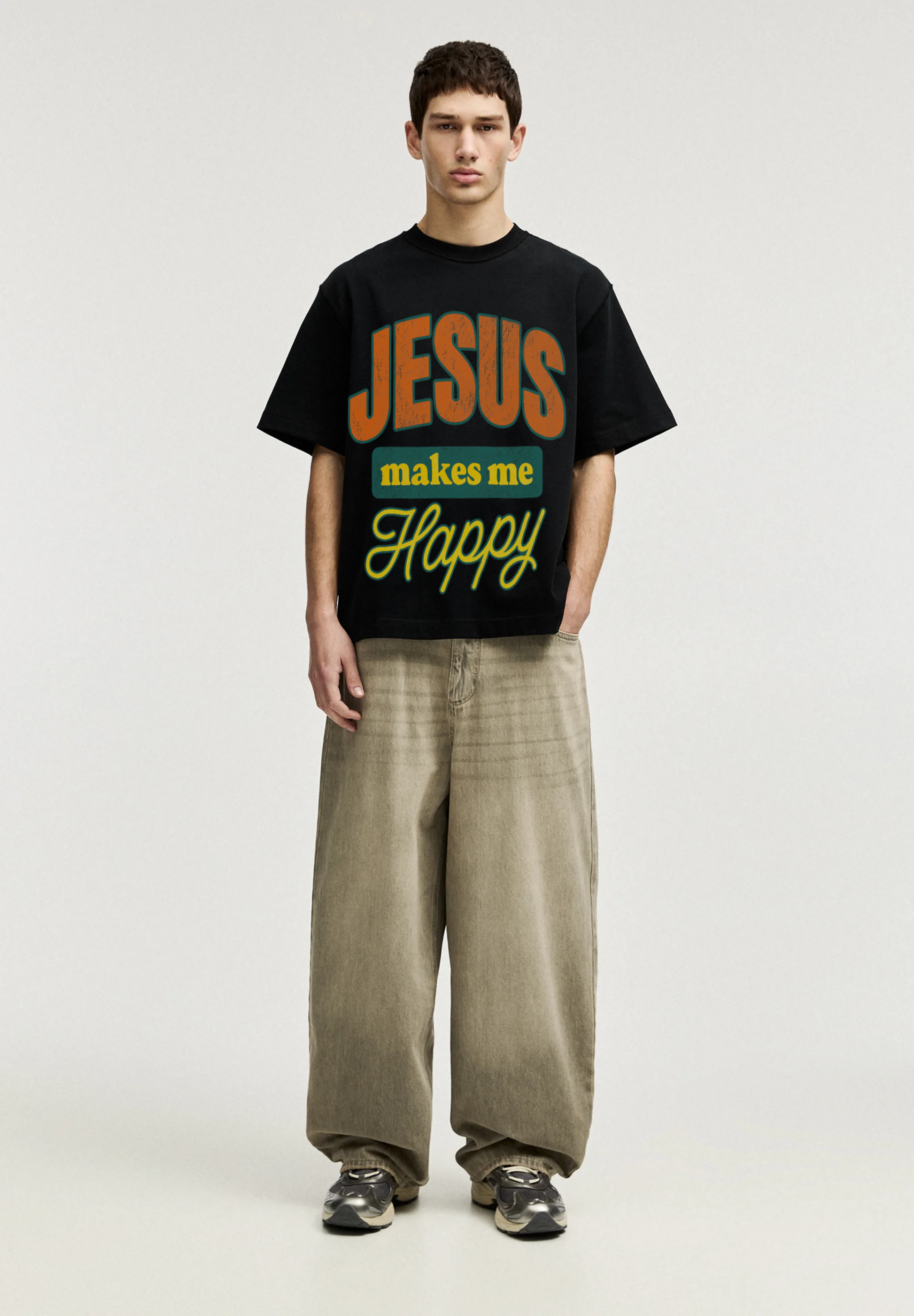 Jesus Makes Me Happy Oversized Cropped Tee