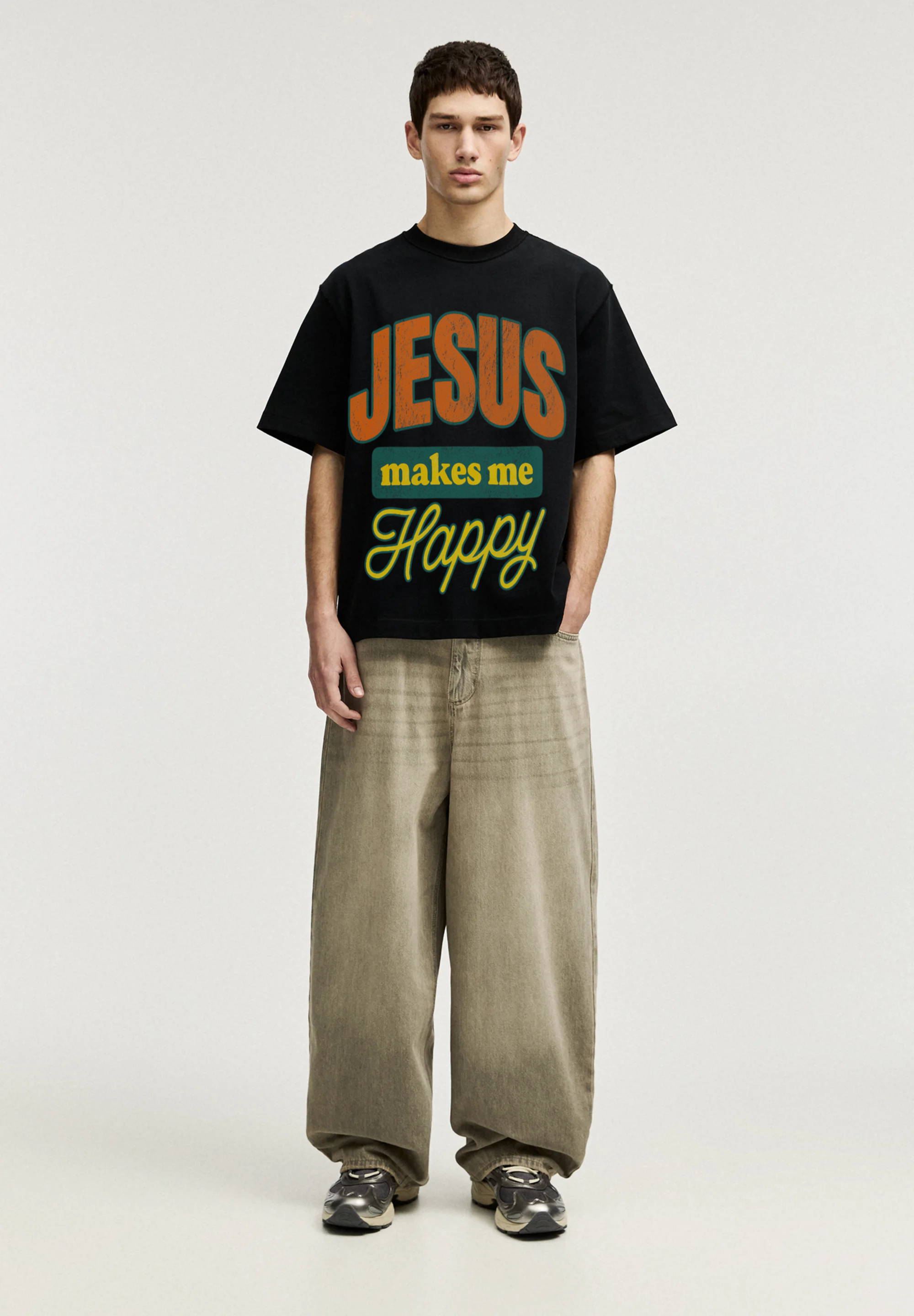 Jesus Makes Me Happy Oversized Cropped Tee