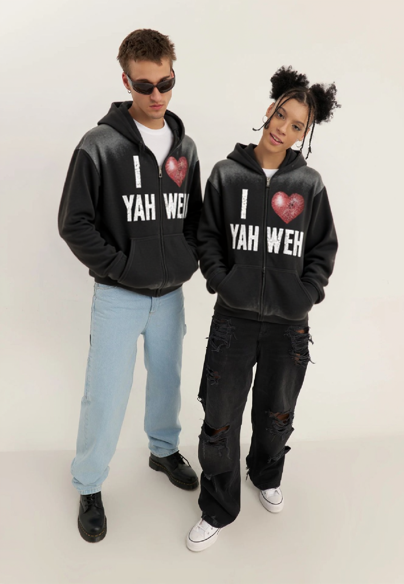 I Love Yahweh Washed Distressed Zip-Up Hoodie